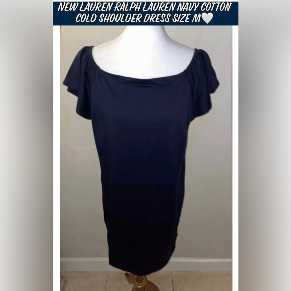 🎉HP🎉New Lauren Ralph Lauren Navy Cotton Cold Shoulder Dress Size M🤍